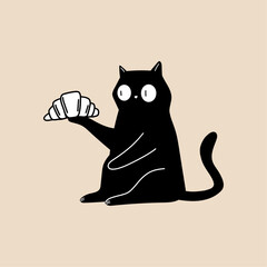 Cat Illustration Holding Croissant