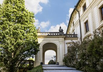 Obraz premium Ornamental garden in Fourth courtyard of Prague Castle in historical part of Prague in Czech Republic