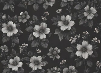 Subtle charcoal floral wallpaper with delicate, seamlessly repeating small blooms , surface, texture, repeat