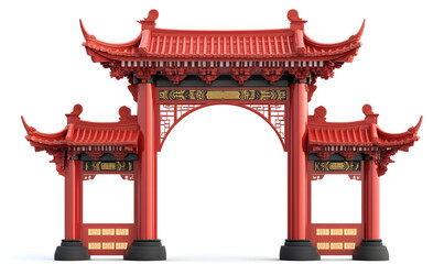 Red Chinese Archway Isolated on White