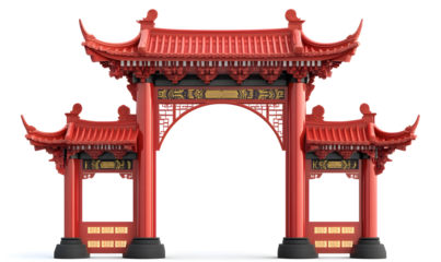 Red Chinese Archway Isolated on White