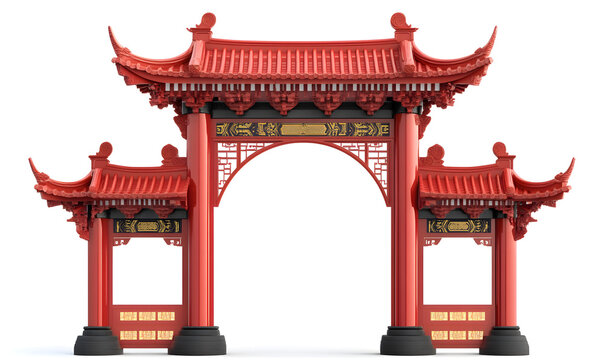Red Chinese Archway Isolated on White