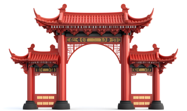Red Chinese Archway Isolated on White