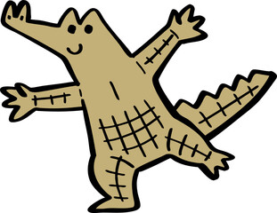 hand drawn cute cartoon character of a crocodile.