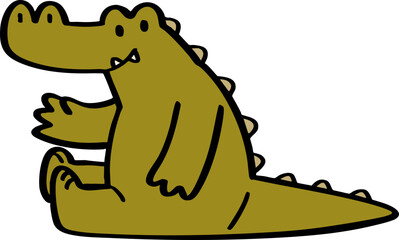 hand drawn cute cartoon character of a crocodile.