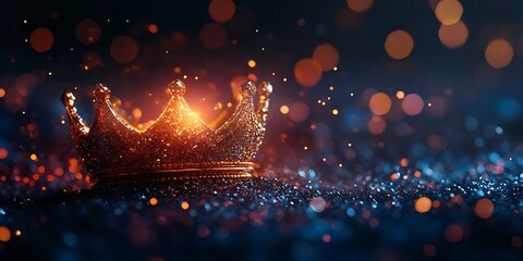 Golden crown on sparkling background