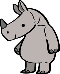 hand drawn cute cartoon character of a rhino.