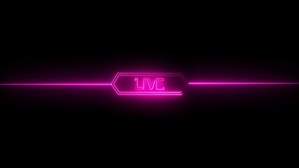 live video on icon animation with black background. live icon symbol. 4k video live cricket neon animated text advertising neon café karaoke live music.