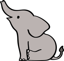 hand drawn cute cartoon character of an elephant.