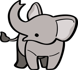 hand drawn cute cartoon character of an elephant.