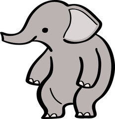 hand drawn cute cartoon character of an elephant.
