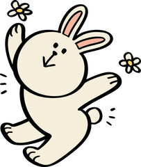 hand drawn cute cartoon character of a rabbit.