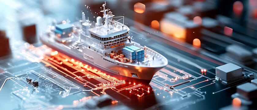 Innovative maritime transportation technology digital port environment 3d model futuristic design high-tech viewpoint