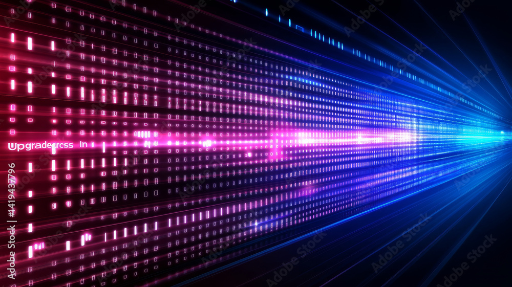 Aufkleber digital technology background with vibrant light beams and binary code creating futuristic feel