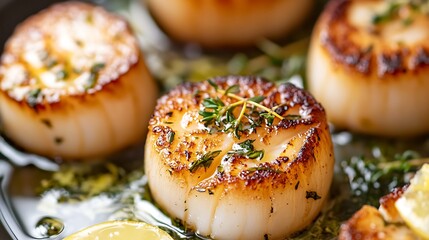 Pan Seared Scallops with Herbs and Lemon Close Up