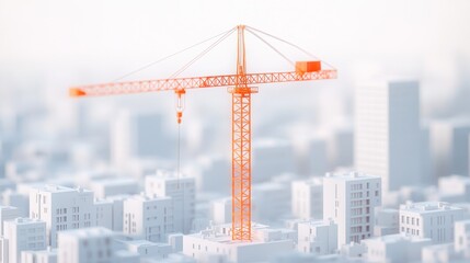 Fototapeta premium Orange Crane Over White Cityscape: A Modern Construction Scene