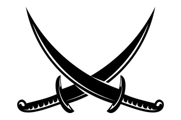 Crossed Blades Silhouette Vector, Pirate Swords and Medieval Duel Weapons, Black Icon Isolated on White Background for Game, War, or Combat Graphics