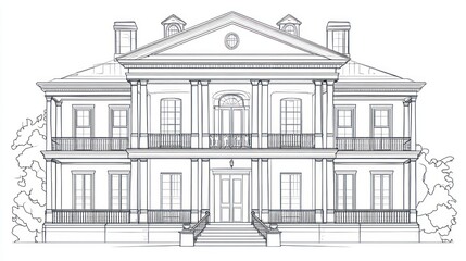 Classic Mansion Architectural Drawing