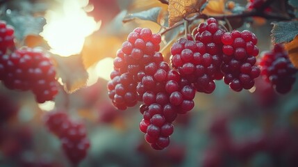 Vibrant Red Berries Glowing in the Sunset's Embrace
