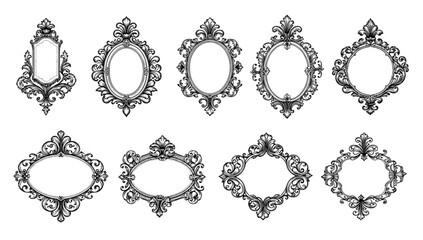 Obraz premium Ornate rococo frames illustrations in black and white for design