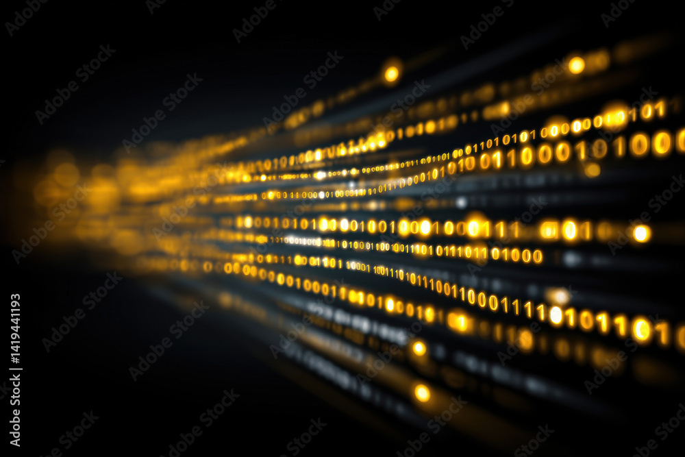 Wall mural binary code flowing stream abstract representation shows futuristic technology that makes people fee