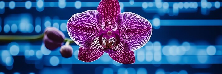 Orchid Blossom Against Abstract Code Background