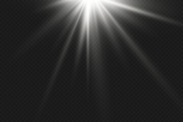 White glowing light rays. On a transparent background.