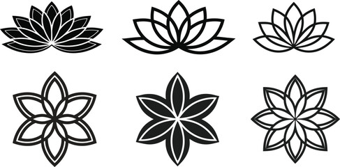 Black Glyph Flower Icon Set – Floral Vector Silhouettes Collection
