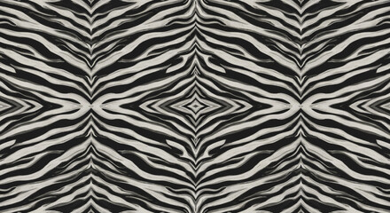 Symmetrical zebra pattern with black and white stripes creating a diamond shape in the center area