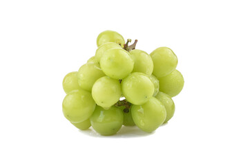 Grapes isolated. Bunch of ripe green grapes in water drops.