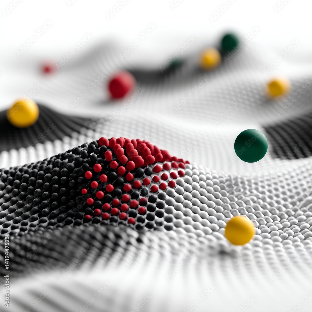 Leinwandbilder abstract molecular structure: transitioning from black to white with colorful spheres on the surface