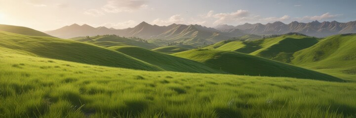 Fototapeta premium Undulating green hills, vibrant grass, sunlit slopes, element, wallpaper, rolling hills