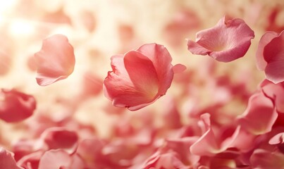 Obraz premium Pink rose petals gently falling creating a romantic and dreamy atmosphere