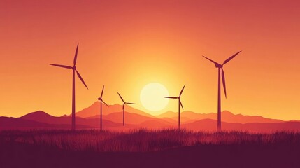 Windmills silhouette, wind power energy concept vector illustration