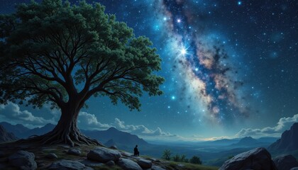 As the ancient tree of life stretched its branches toward the infinite expanse of the universe, a mysterious connection formed between the two