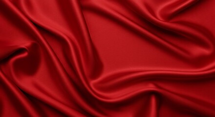 Fototapeta premium Red silk satin background. Beautiful soft wavy folds on smooth shiny fabric Red luxury background