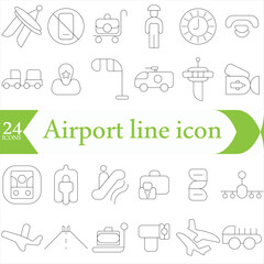  Airport line icon set. Flying travel symbols. Vector illustration. Collection