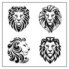 Lion Head Silhouette Bundle – Black Wild Animal Vector Icons for Logos and Designs