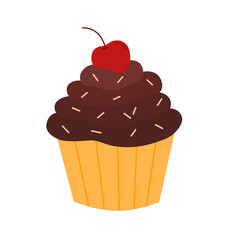 chocolate cupcake with cherry vector illustration