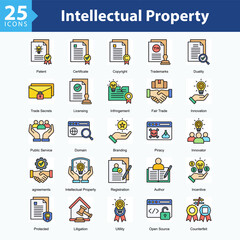 Intellectual Property Rights is a collection of icons in sheet format representing legal elements and protection of intellectual property rights in the digital era.
