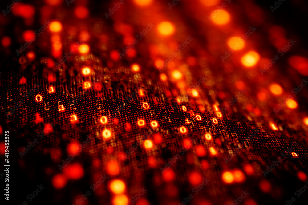 Aufkleber abstract image of red and orange glowing binary code, creating a digital, energetic, and technologic