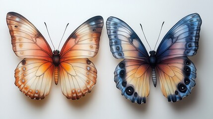 Obraz premium Butterfly Duet: A captivating duet of two stunning butterflies with vibrant wings, showcasing the beauty of nature's artistry in exquisite detail.