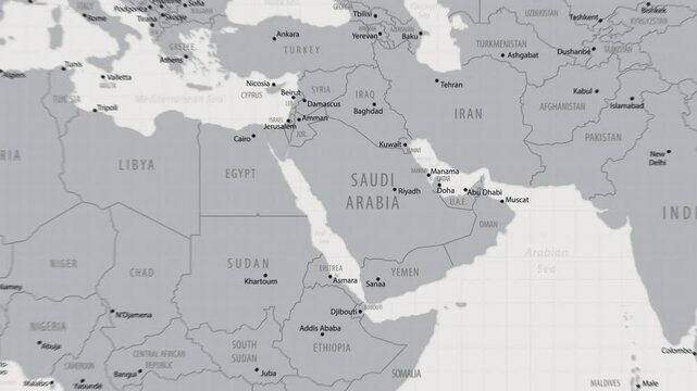 Saudi Arabia on the world map. 4K animation.