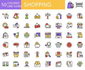 Fototapeta premium Pack of Shopping Flat icon