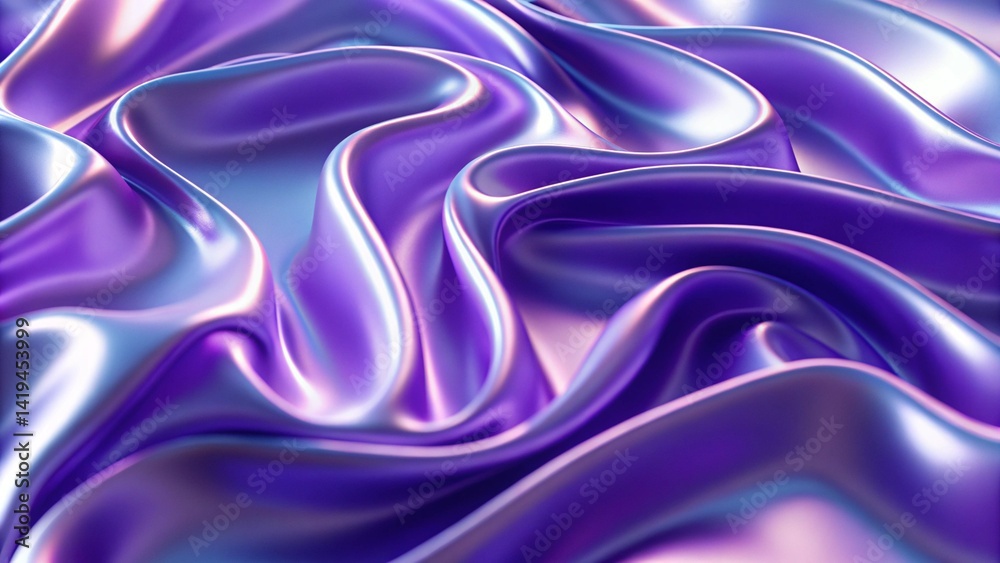 Poster Abstract 3d render, purple background design, wavy surface, futuristic pattern with soft waves and modern texture, digital art illustration for creative visual and graphic design projects.