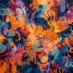 Abstract graffiti art with vibrant colors and bold lettering, exploring the chaos and energy of urban expression. A colorful and expressive piece, capturing the spirit of street art