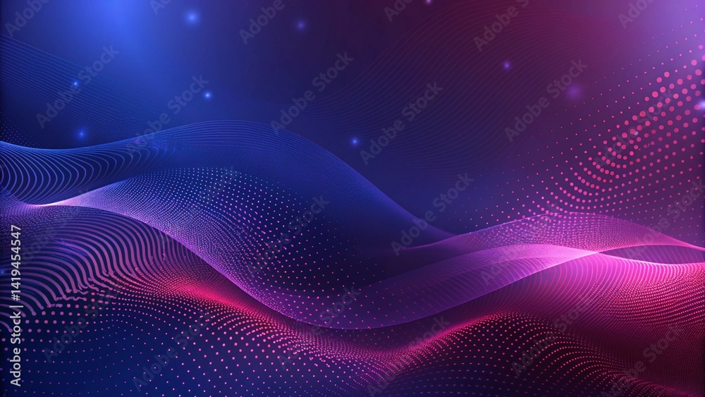 Poster abstract background of a blue and purple gradient with wavy dotted patterns, ideal for digital desig