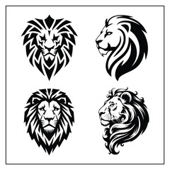 Lion Head Silhouette Bundle – Black Wild Animal Vector Icons for Logos and Designs