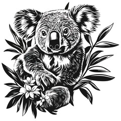 Fototapeta premium koala, animal, vector, transparent background, black and white style