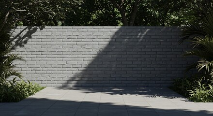 Tree shadow Black white light grey brick fence wall and sidewalk Background